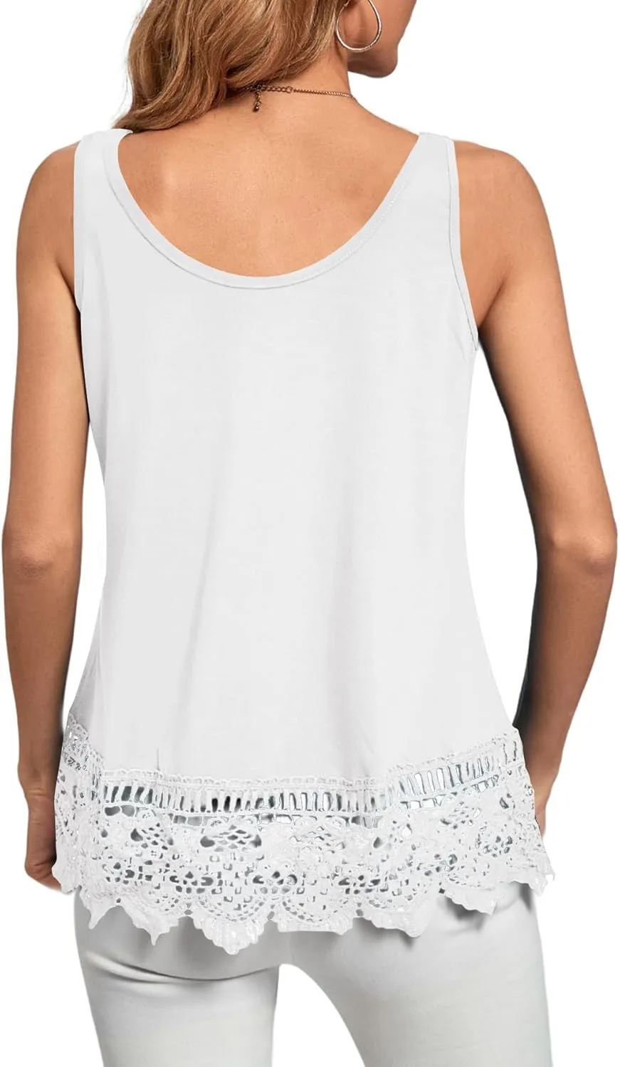 LYANER Women's Lace Hem Boat Neck Sleeveless Swing Trim Loose Tank Tops Blouse