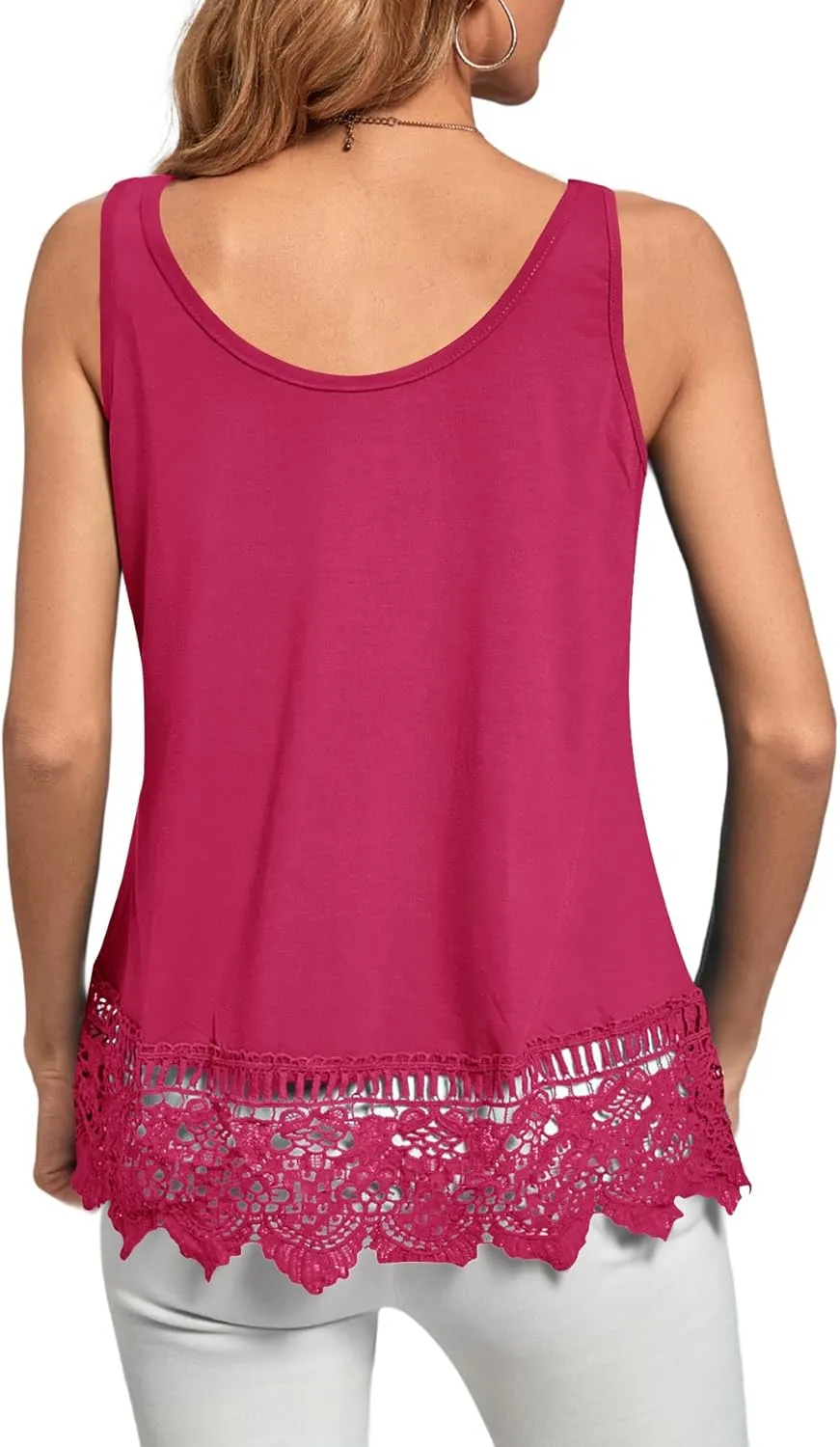 LYANER Women's Lace Hem Boat Neck Sleeveless Swing Trim Loose Tank Tops Blouse