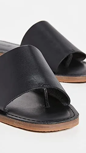 Madewell Women’s Summer Boardwalk Post Slide Sandals - Comfortable Padded Insole, Slip-On Style, and Thong Style Flat Heel Footwear - True Black 7 M