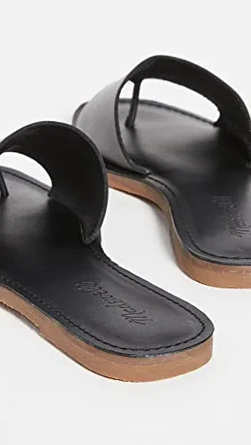 Madewell Women’s Summer Boardwalk Post Slide Sandals - Comfortable Padded Insole, Slip-On Style, and Thong Style Flat Heel Footwear - True Black 7 M