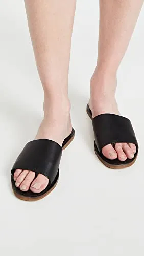 Madewell Women’s Summer Boardwalk Post Slide Sandals - Comfortable Padded Insole, Slip-On Style, and Thong Style Flat Heel Footwear - True Black 7 M