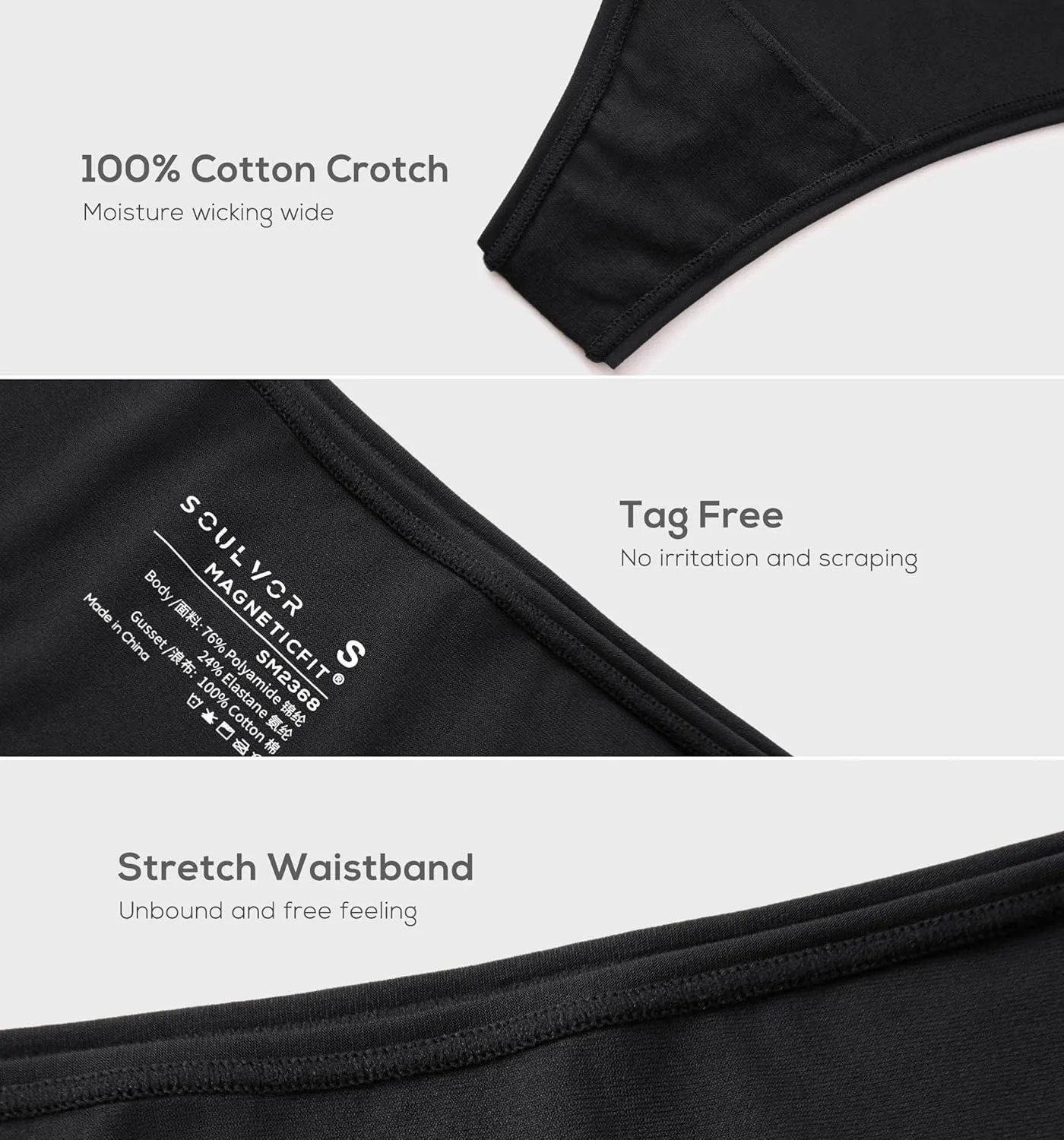 Magneticfit Thongs for Women Stretch Sexy Underwear Comfort Tagless Thong Low Rise Breathable Panties 3 Pack