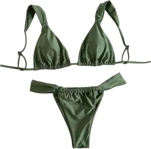 MakeMeChic Women's Floral Print 2 Piece Bikini Sets Tie Back Triangle Thong Bathing Suit Swimsuit