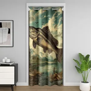 Manfei Fishing and Hunting Door Curtain for Privacy,Lake Lakeside Fishing Door Drape for Closet Door,Jungle Trees River Room Darkening Blackout Curtain for Wall Room 1 Panel,34" W X 80" L