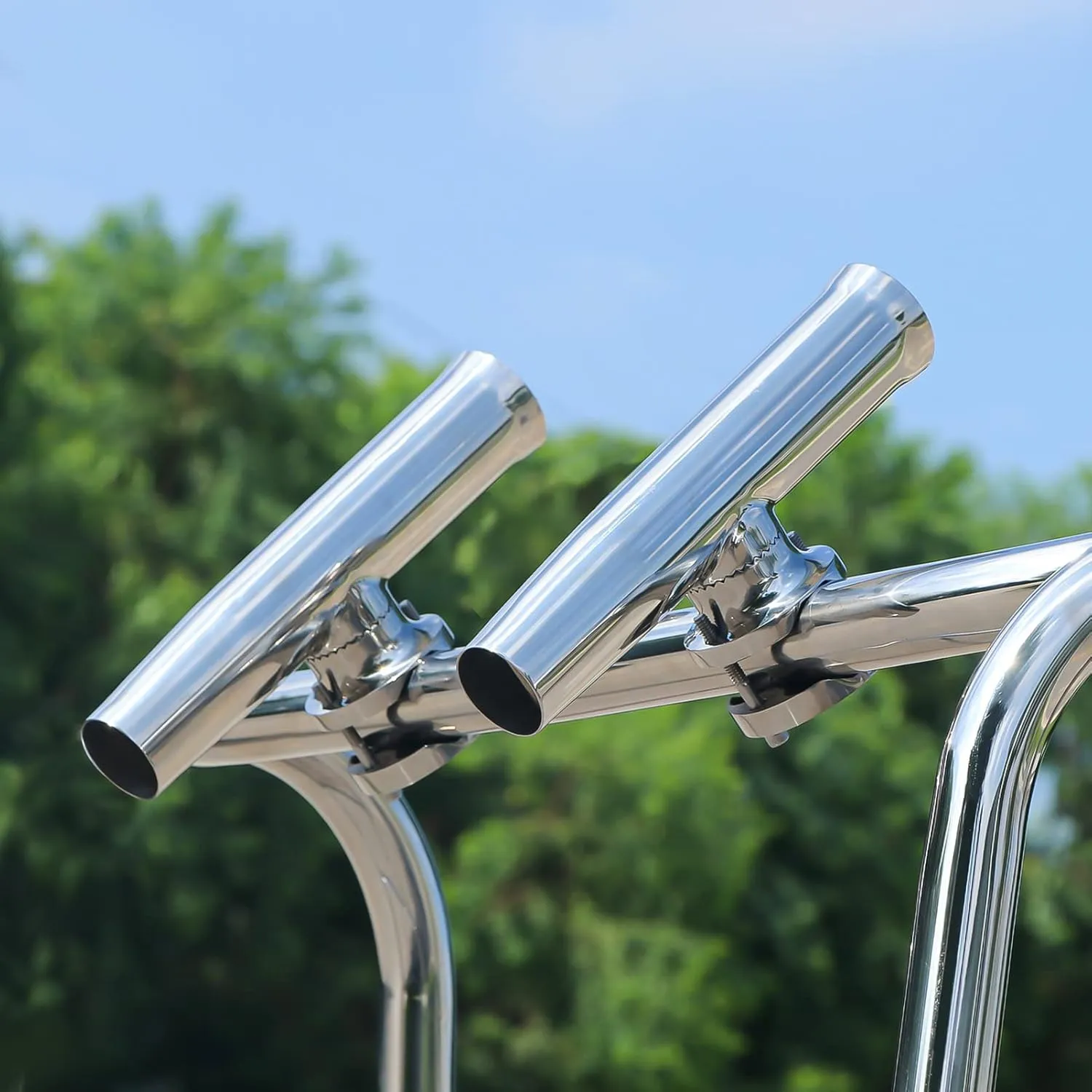 Marinebaby (2X) 316 Stainless Tournament Style Boat Fishing Holder Clamp on Fishing Rod Holder for Boat 1-1/4" to 2" Rail Gimbal Pin at Bottom