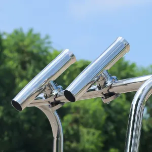 Marinebaby (2X) 316 Stainless Tournament Style Boat Fishing Holder Clamp on Fishing Rod Holder for Boat 1-1/4" to 2" Rail Gimbal Pin at Bottom