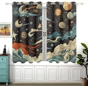 MCHIVER Stars Planet Ocean Black Blackout Curtains 2 Panels Set, Thermal Insulated Room Darkening Window Treatments for Nursery Bedroom Living Room, Energy Saving Solid Drapes 55 x 54 Inches