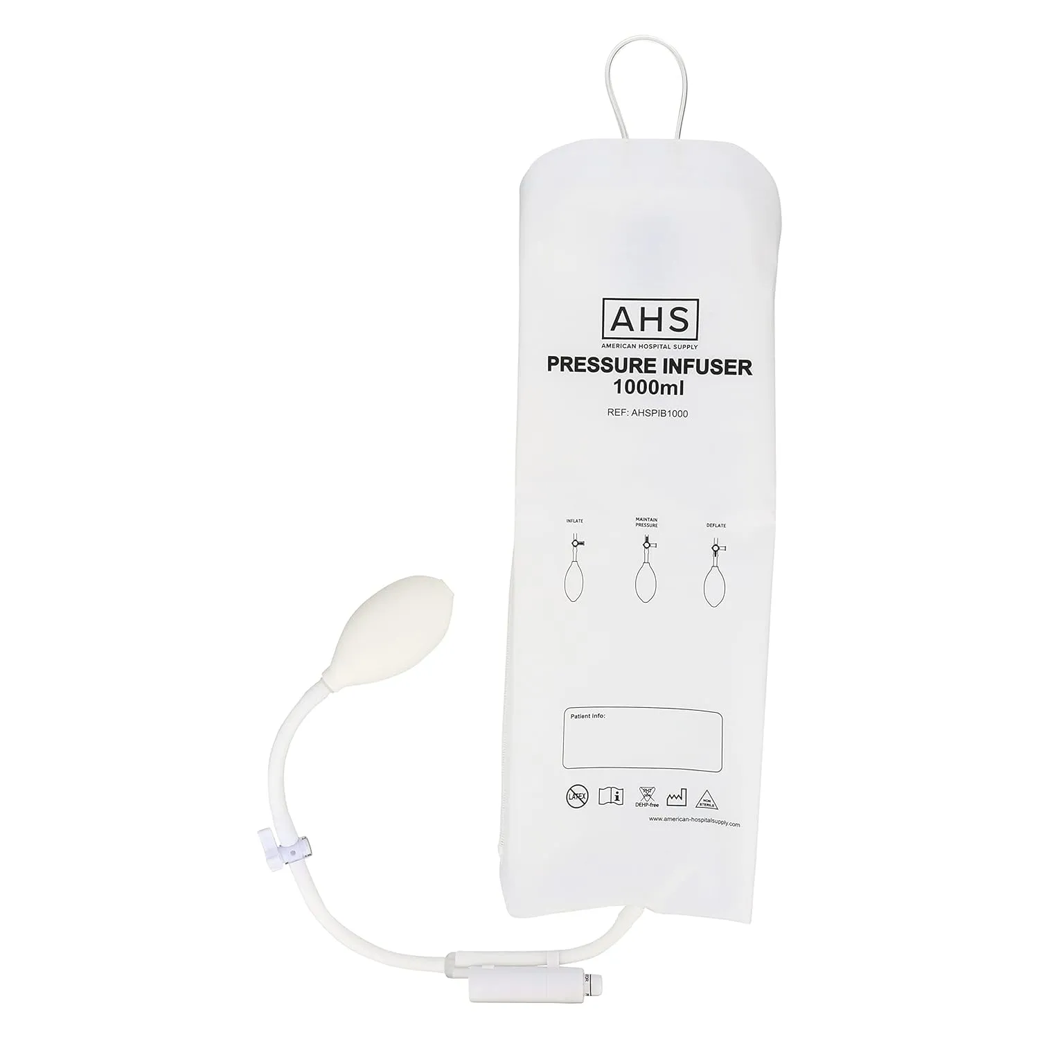 Medical Pressure Infusion Bag – 1000ml, IV Pole Infusion Sack with 3-Way Stopcock, Color-Coded Gauge | Medical Supplies & Equipment (1 Each)