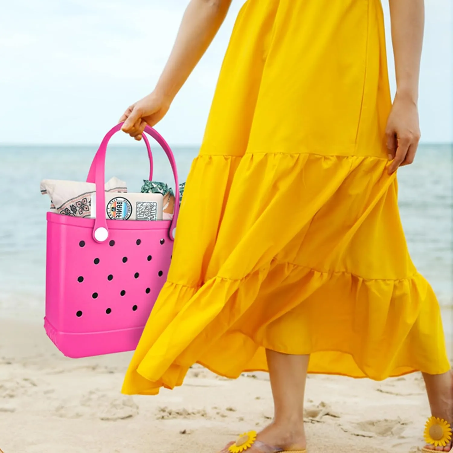 Medium Rubber Beach Bag for Men & Women, Large Capacity Travel Tote Bag for the Beach Boat Pool