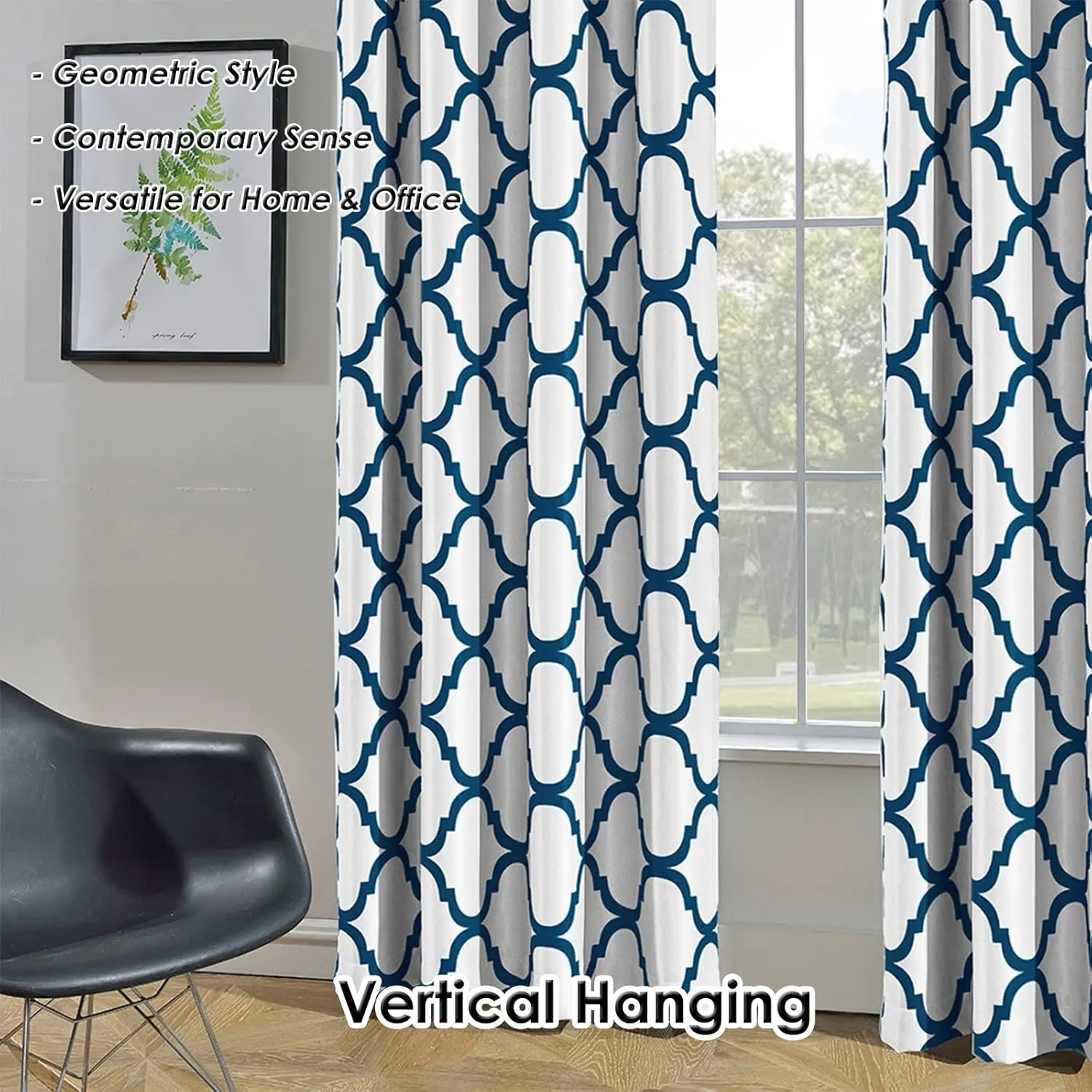 Melodieux Moroccan Fashion Thermal Insulated Grommet Room Darkening Curtains for Living Room, 52 by 84 Inch, Off White/Royal Blue (1 Panel)