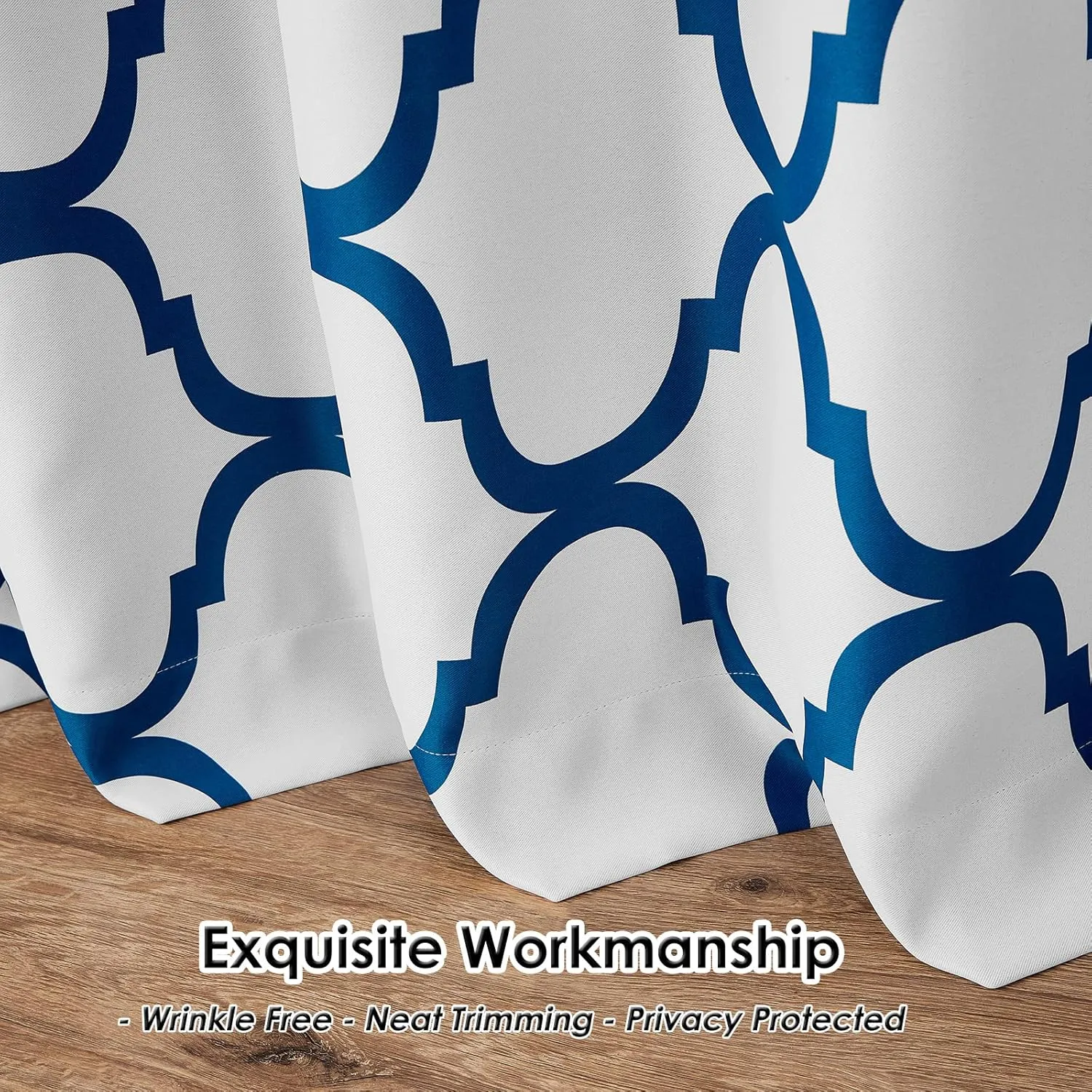 Melodieux Moroccan Fashion Thermal Insulated Grommet Room Darkening Curtains for Living Room, 52 by 84 Inch, Off White/Royal Blue (1 Panel)