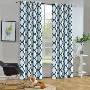 Melodieux Moroccan Fashion Thermal Insulated Grommet Room Darkening Curtains for Living Room, 52 by 84 Inch, Off White/Royal Blue (1 Panel)