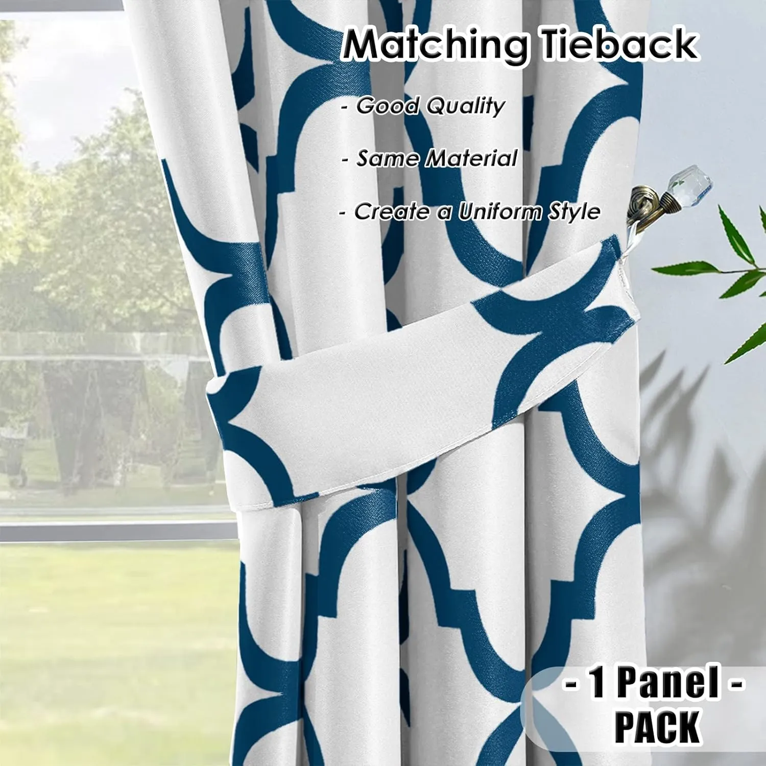 Melodieux Moroccan Fashion Thermal Insulated Grommet Room Darkening Curtains for Living Room, 52 by 84 Inch, Off White/Royal Blue (1 Panel)