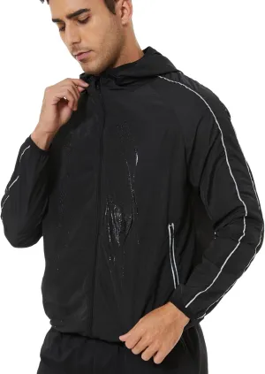 Men Rain Jackets Long Sleeves Rain Coat Zipper Raincoat with Hood Slim Fit Rain Coat for Outdoor Sports