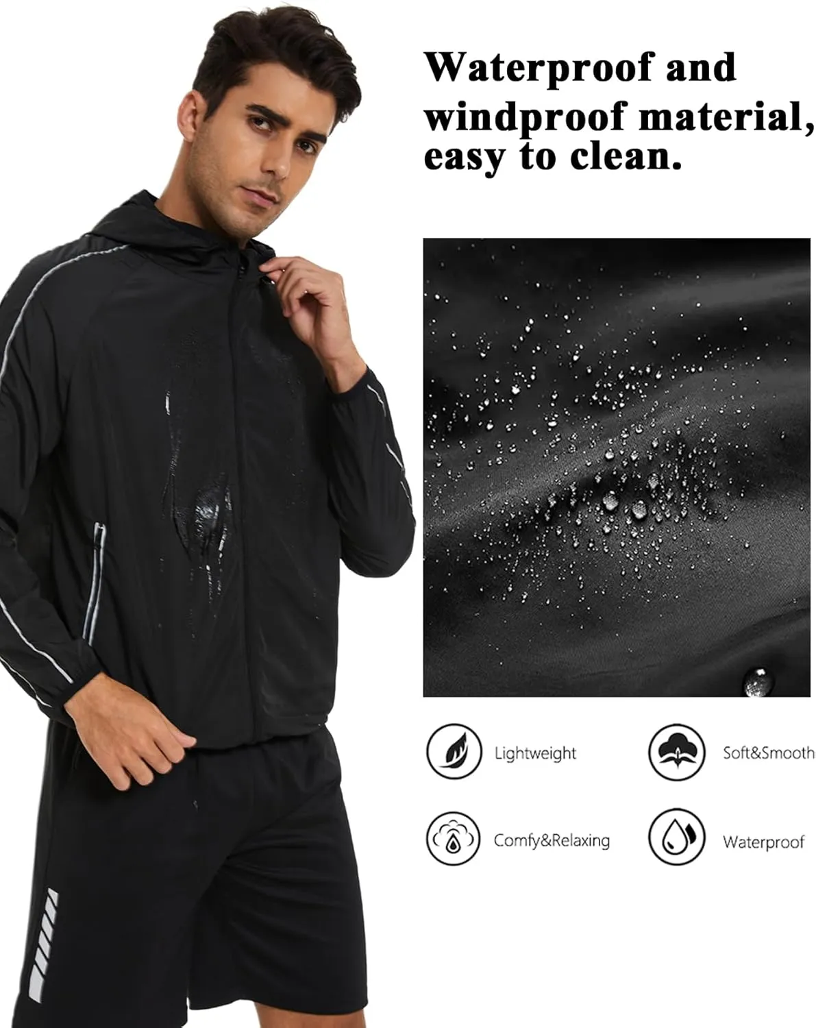 Men Rain Jackets Long Sleeves Rain Coat Zipper Raincoat with Hood Slim Fit Rain Coat for Outdoor Sports