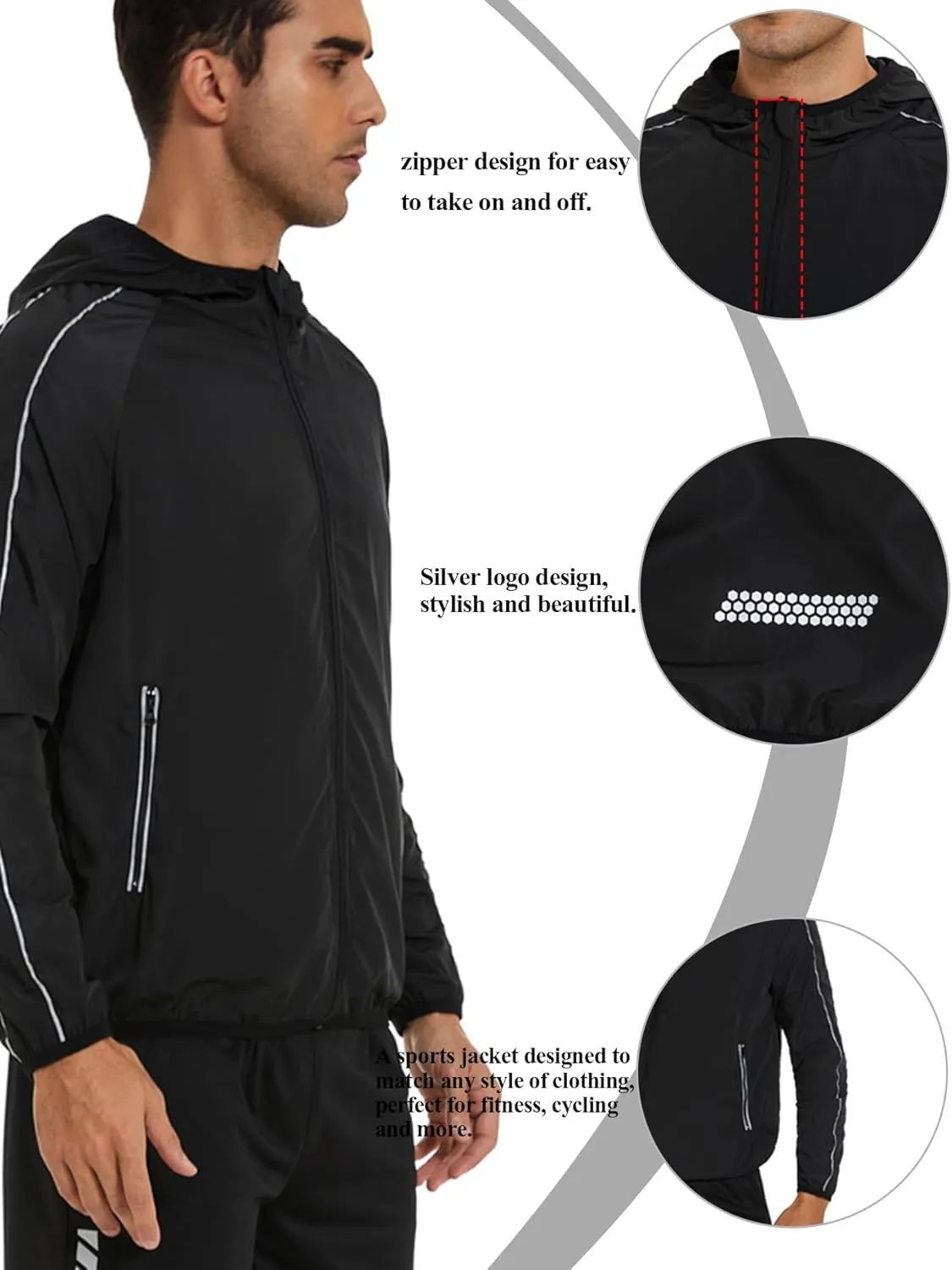 Men Rain Jackets Long Sleeves Rain Coat Zipper Raincoat with Hood Slim Fit Rain Coat for Outdoor Sports