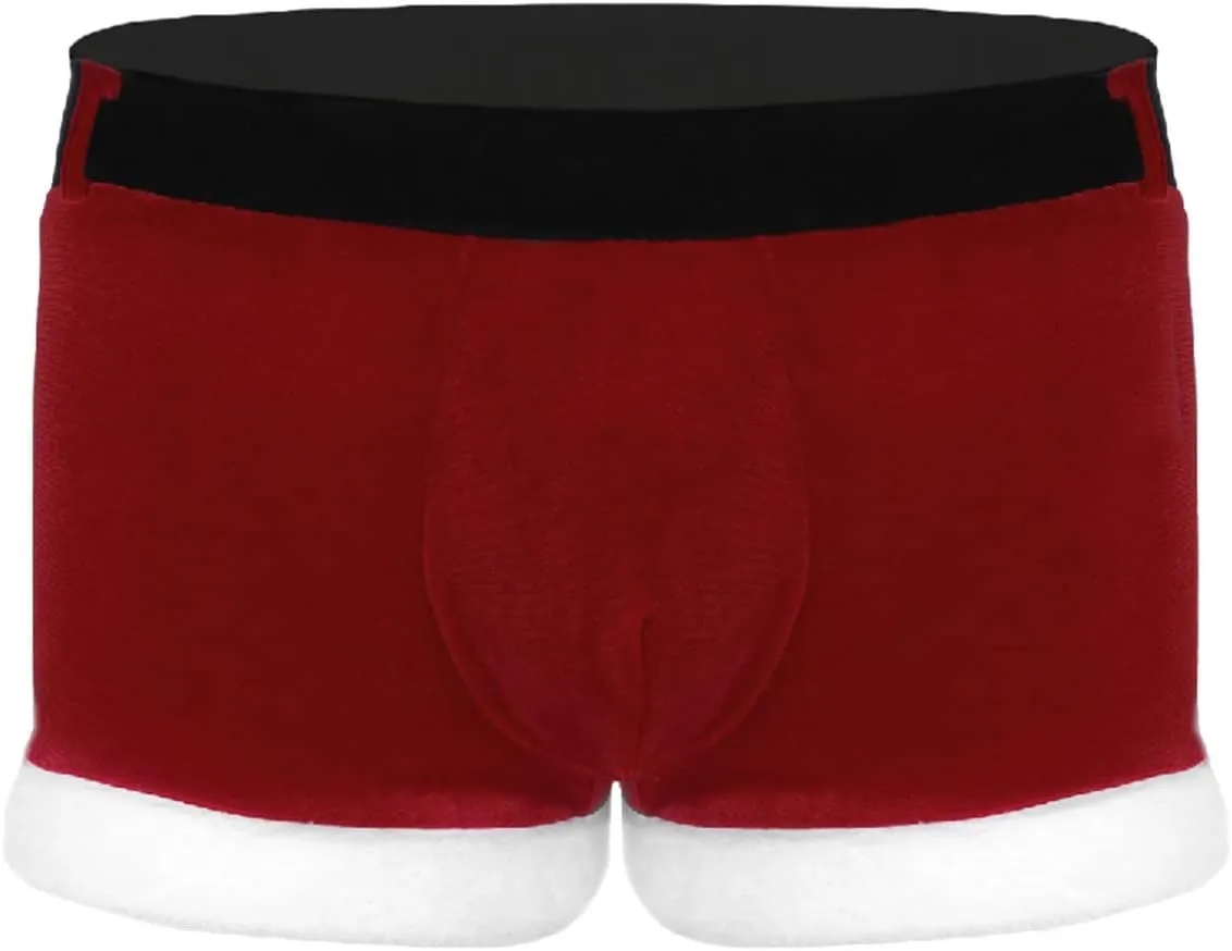 Men's Christmas Lingerie Mr. Santa Boxer Shorts/Thong Underwear with Gentleman Dress Shirt Collar and Tie Cuffs