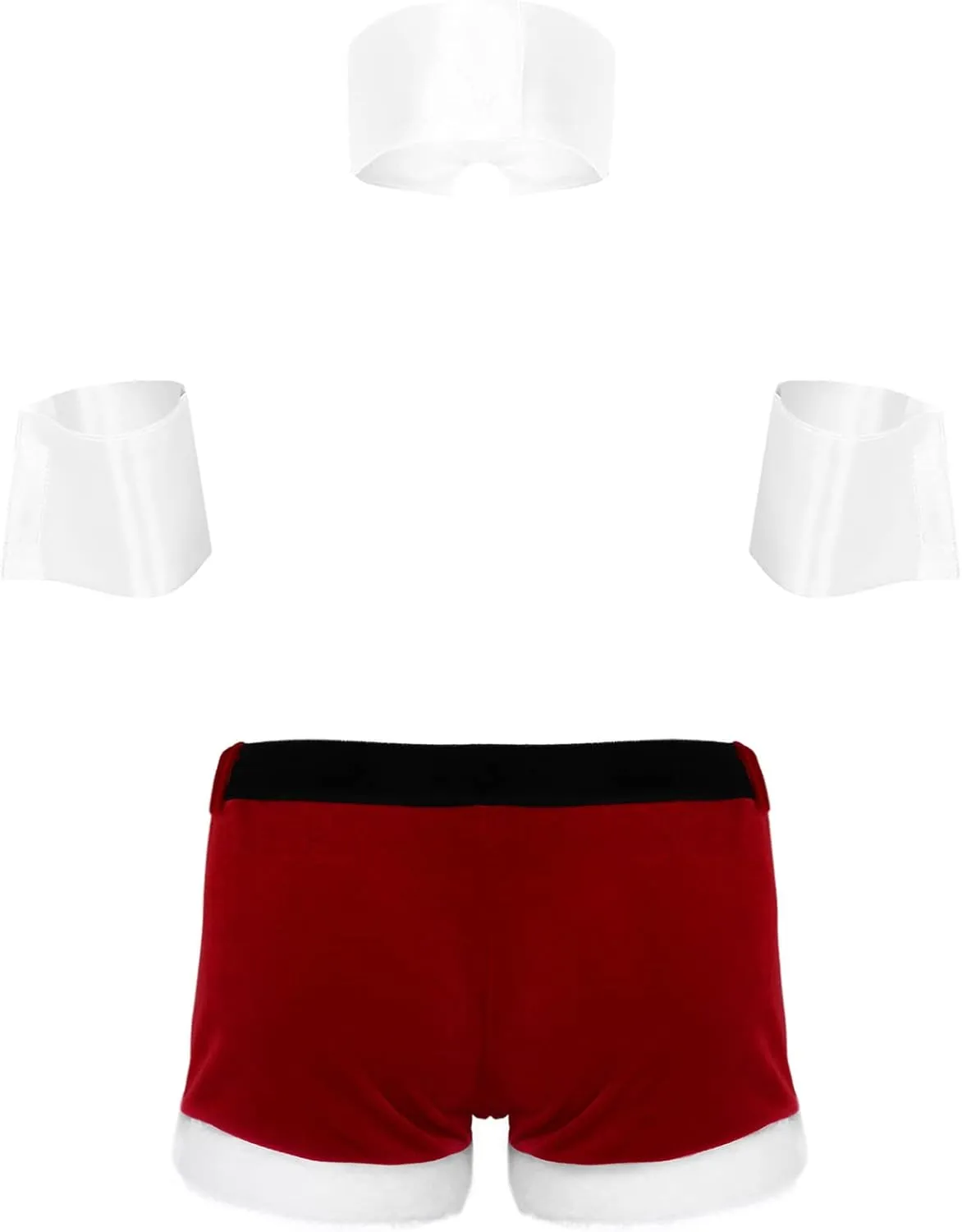 Men's Christmas Lingerie Mr. Santa Boxer Shorts/Thong Underwear with Gentleman Dress Shirt Collar and Tie Cuffs