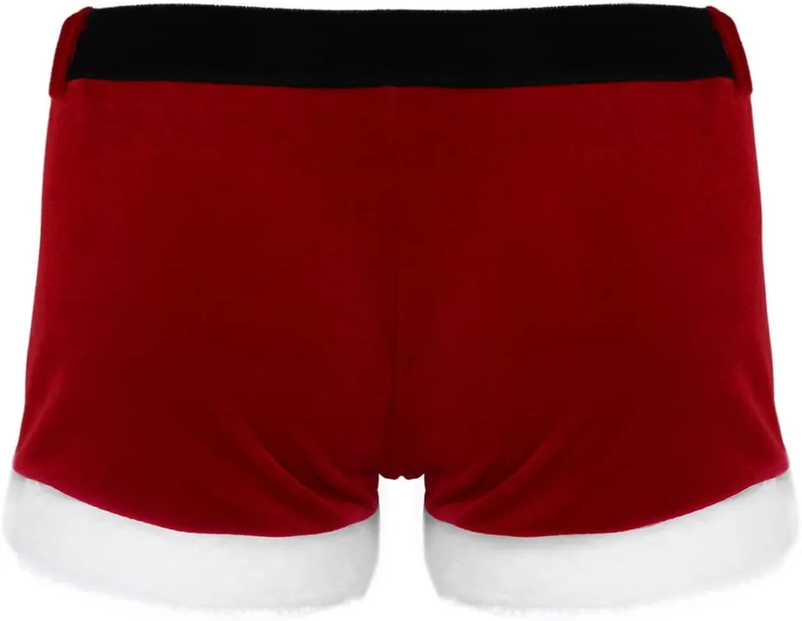 Men's Christmas Lingerie Mr. Santa Boxer Shorts/Thong Underwear with Gentleman Dress Shirt Collar and Tie Cuffs