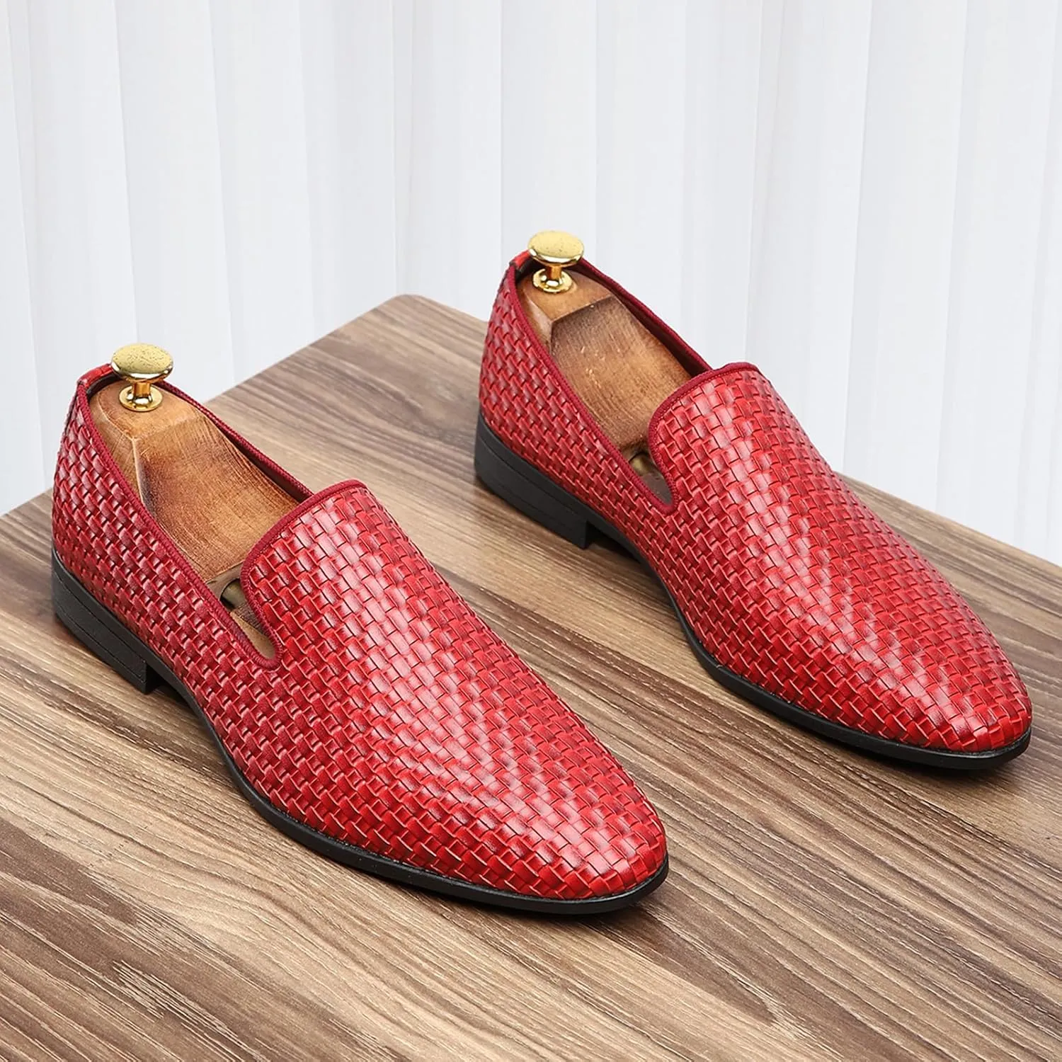 Men's Dress Loafers,Men Tuxedo Slipper Shoes,Men's Woven Synthetic Leather Loafers, Soft Touch Slip-On Dress Shoes with Durable Sole
