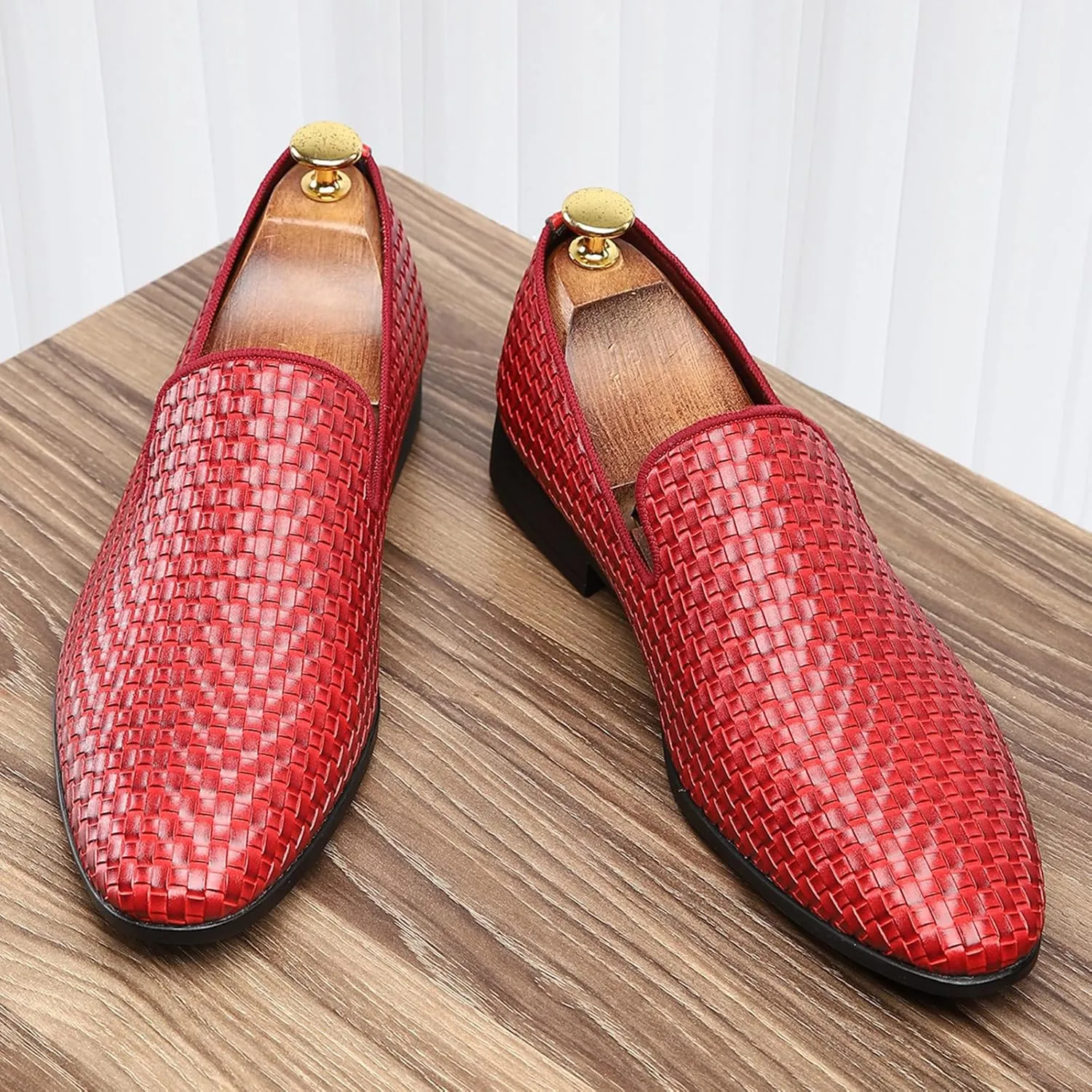 Men's Dress Loafers,Men Tuxedo Slipper Shoes,Men's Woven Synthetic Leather Loafers, Soft Touch Slip-On Dress Shoes with Durable Sole