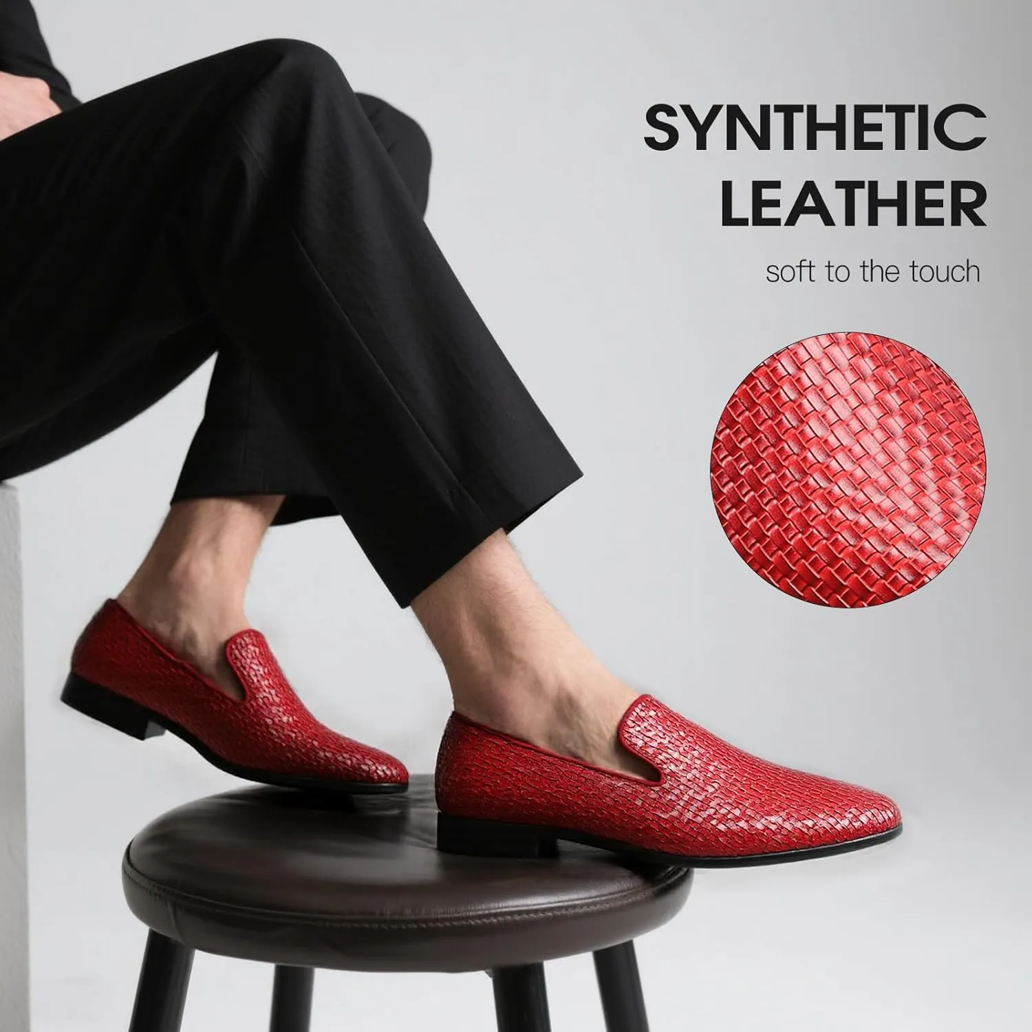 Men's Dress Loafers,Men Tuxedo Slipper Shoes,Men's Woven Synthetic Leather Loafers, Soft Touch Slip-On Dress Shoes with Durable Sole