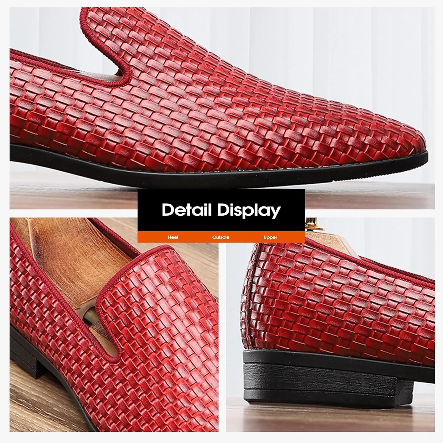 Men's Dress Loafers,Men Tuxedo Slipper Shoes,Men's Woven Synthetic Leather Loafers, Soft Touch Slip-On Dress Shoes with Durable Sole
