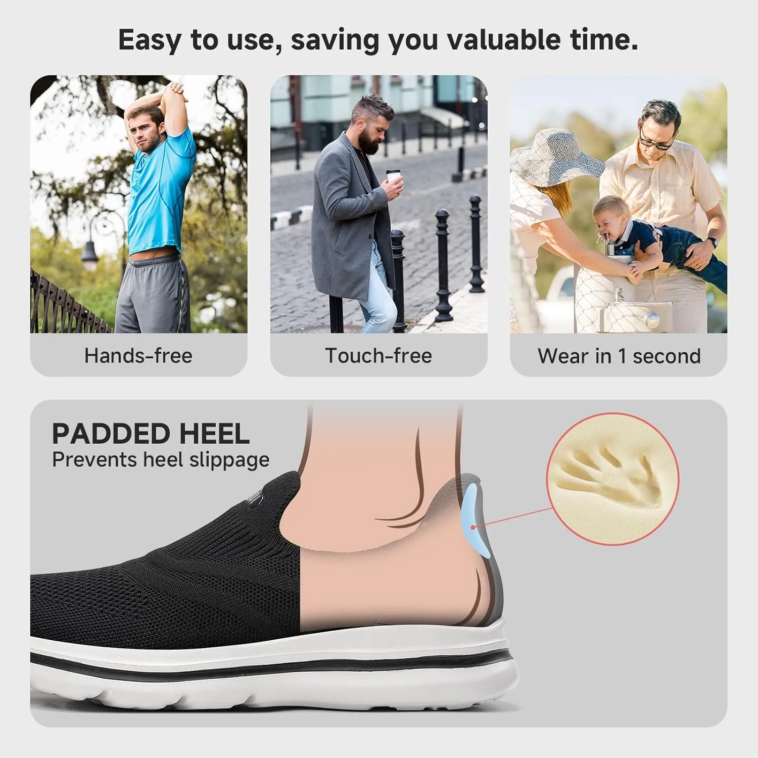 Men's Hands-Free Slip On Sneakers | Laceless Walking Shoes for Gym/Travel/Office