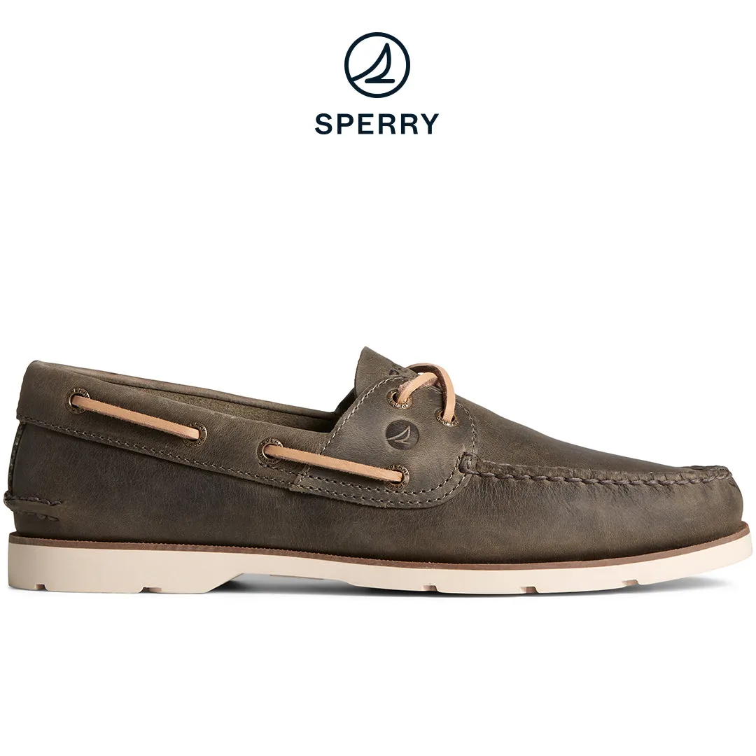 Men's Leeward 2-Eye Houndstooth Boat Shoe Olive (STS25397)