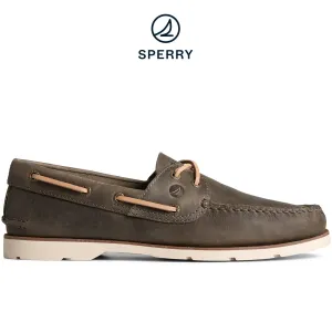 Men's Leeward 2-Eye Houndstooth Boat Shoe Olive (STS25397)