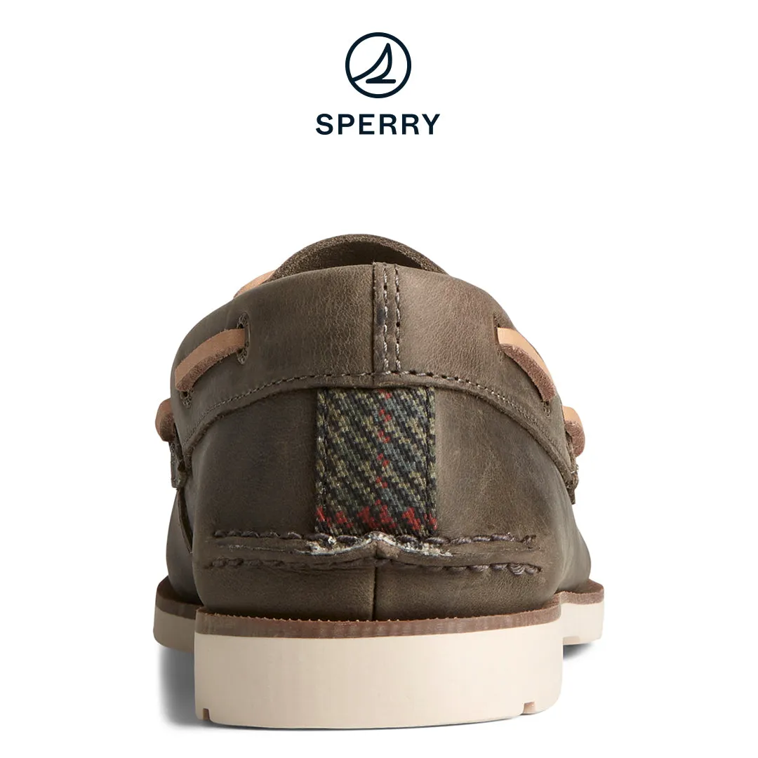 Men's Leeward 2-Eye Houndstooth Boat Shoe Olive (STS25397)