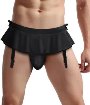 Men's Sissy Skirt Pouch Panties Bikini Briefs Low Rise T-Back G-String Thong with Garter Underwear