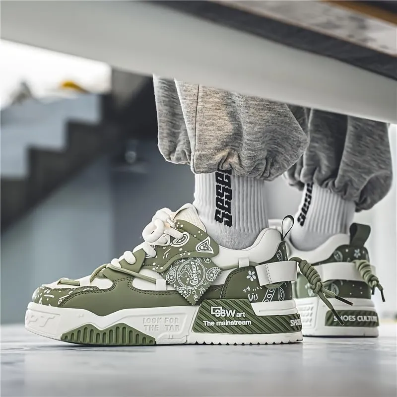 Men's Trendy Platform Lace-Up Sneakers for Walking, Jogging, and Casual Style