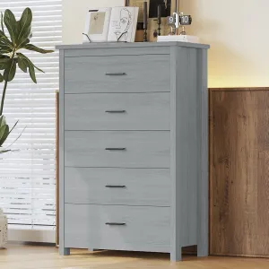 Merax 5 Drawer Tall Wooden Dresser for Bedroom, Retro Chests Office Storage Cabinet Furniture, Grey
