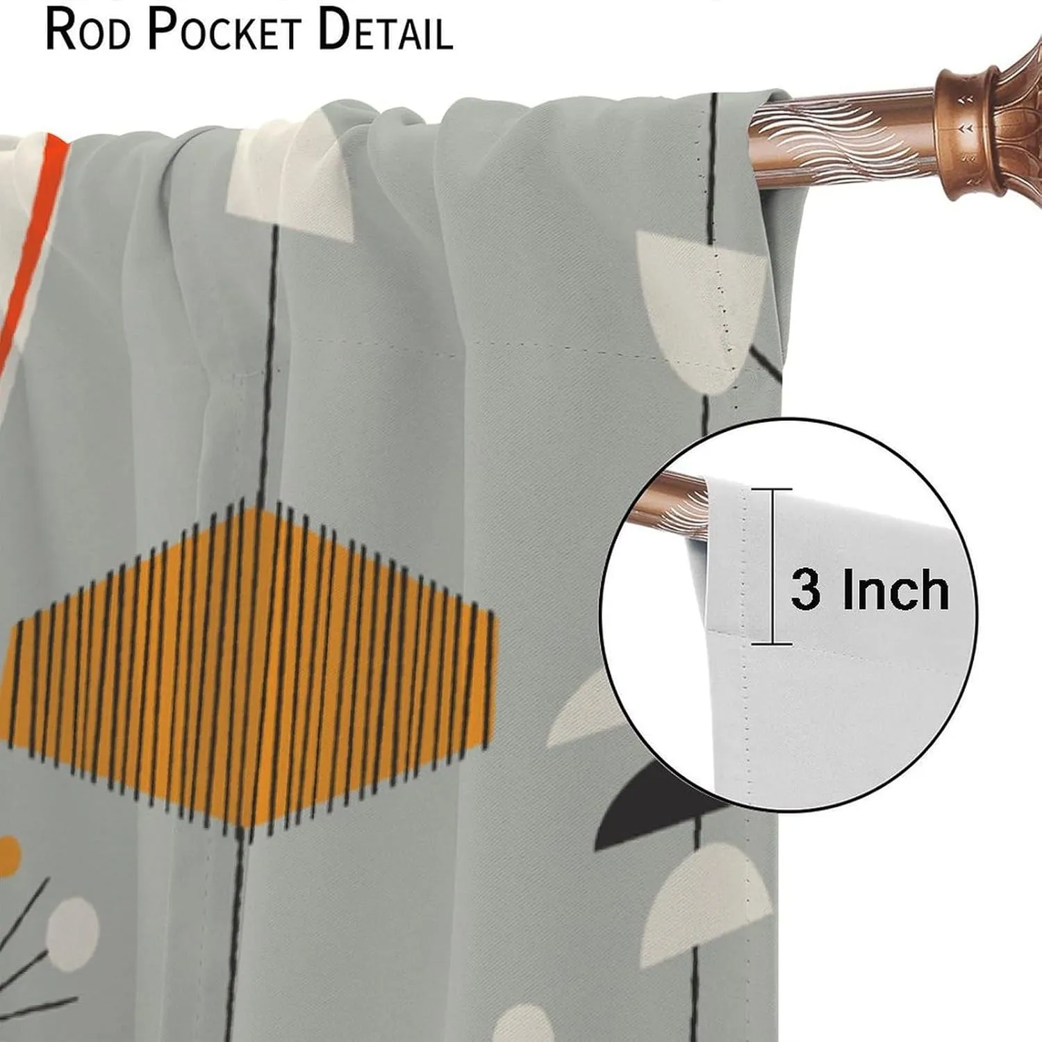 Mid Century Aesthetics Curtains, Atomic Stars Vintage Shapes Abstract Geometric Modern Window Treatments, Rod Pocket Thermal Insulated Drapes for Bedroom Living Room, 42" W X 63" L