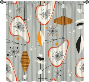 Mid Century Aesthetics Curtains, Atomic Stars Vintage Shapes Abstract Geometric Modern Window Treatments, Rod Pocket Thermal Insulated Drapes for Bedroom Living Room, 42" W X 63" L