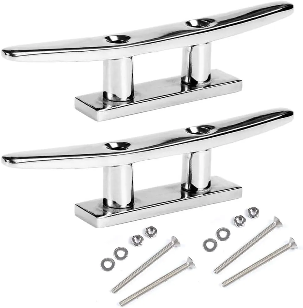 MIZUGIWA Boat Cleat Dock Cleat 4 inch 5 inch 6 inch 8inch Open Base Boat Cleat, Mooring Boat Deck Cleats 316 Stainless Steel with Fasteners for Boat Docks, Decks,Kayaks,Marine