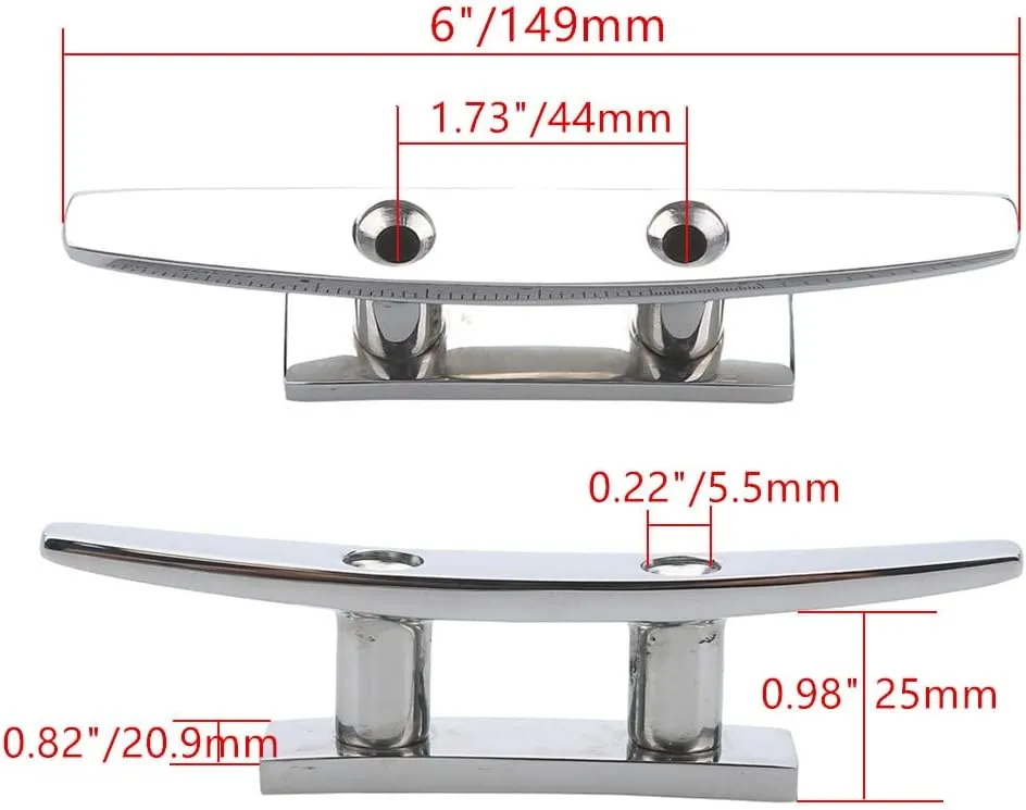 MIZUGIWA Boat Cleat Dock Cleat 4 inch 5 inch 6 inch 8inch Open Base Boat Cleat, Mooring Boat Deck Cleats 316 Stainless Steel with Fasteners for Boat Docks, Decks,Kayaks,Marine