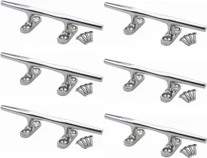 MIZUGIWA Boat Cleats Stainless Steel 4 inch 5 inch 6 inch 8inch Marine Dock Cleat Open Base with Fasteners for Boat Docks,Decks,Kayaks,Marine, Silver/Black