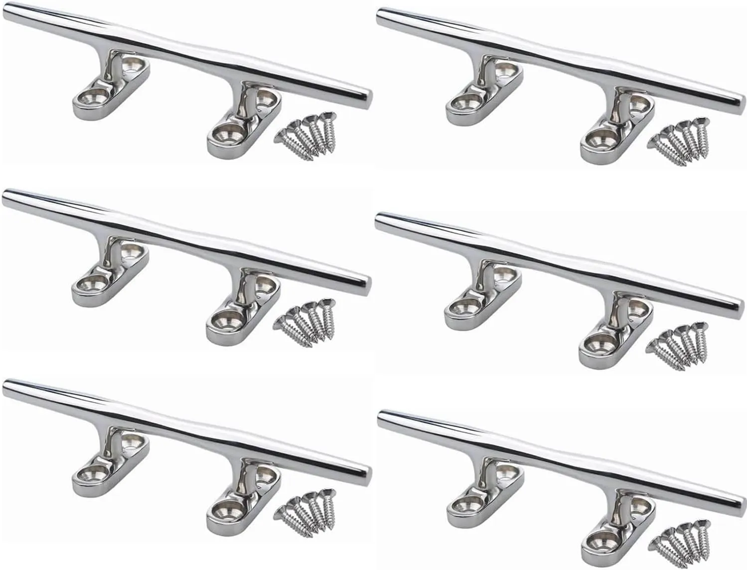 MIZUGIWA Boat Cleats Stainless Steel 4 inch 5 inch 6 inch 8inch Marine Dock Cleat Open Base with Fasteners for Boat Docks,Decks,Kayaks,Marine, Silver/Black