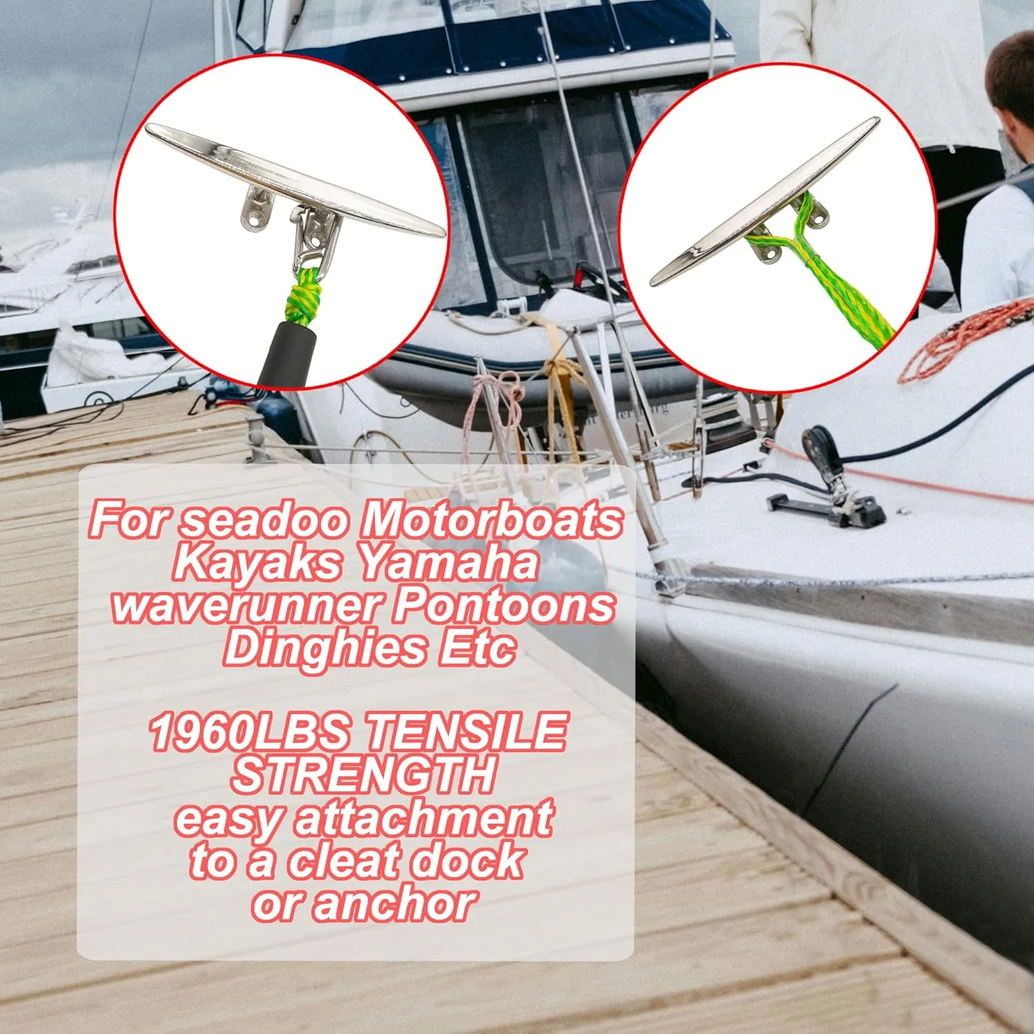 Mooring with 3ft Bungee Dock Line 2-Pack - Essential Accessories for Diverse Watercraft Built in Snubber, Kayak, Watercraft, SeaDoo, Jet Ski, Pontoon, Canoe, Power Boat