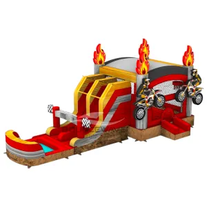 Motocross Dual Lane Bounce House with Slide (Wet/Dry)