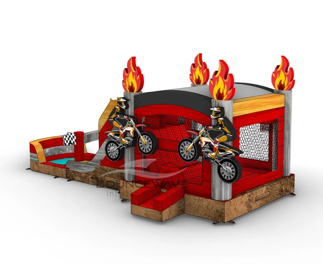 Motocross Dual Lane Bounce House with Slide (Wet/Dry)