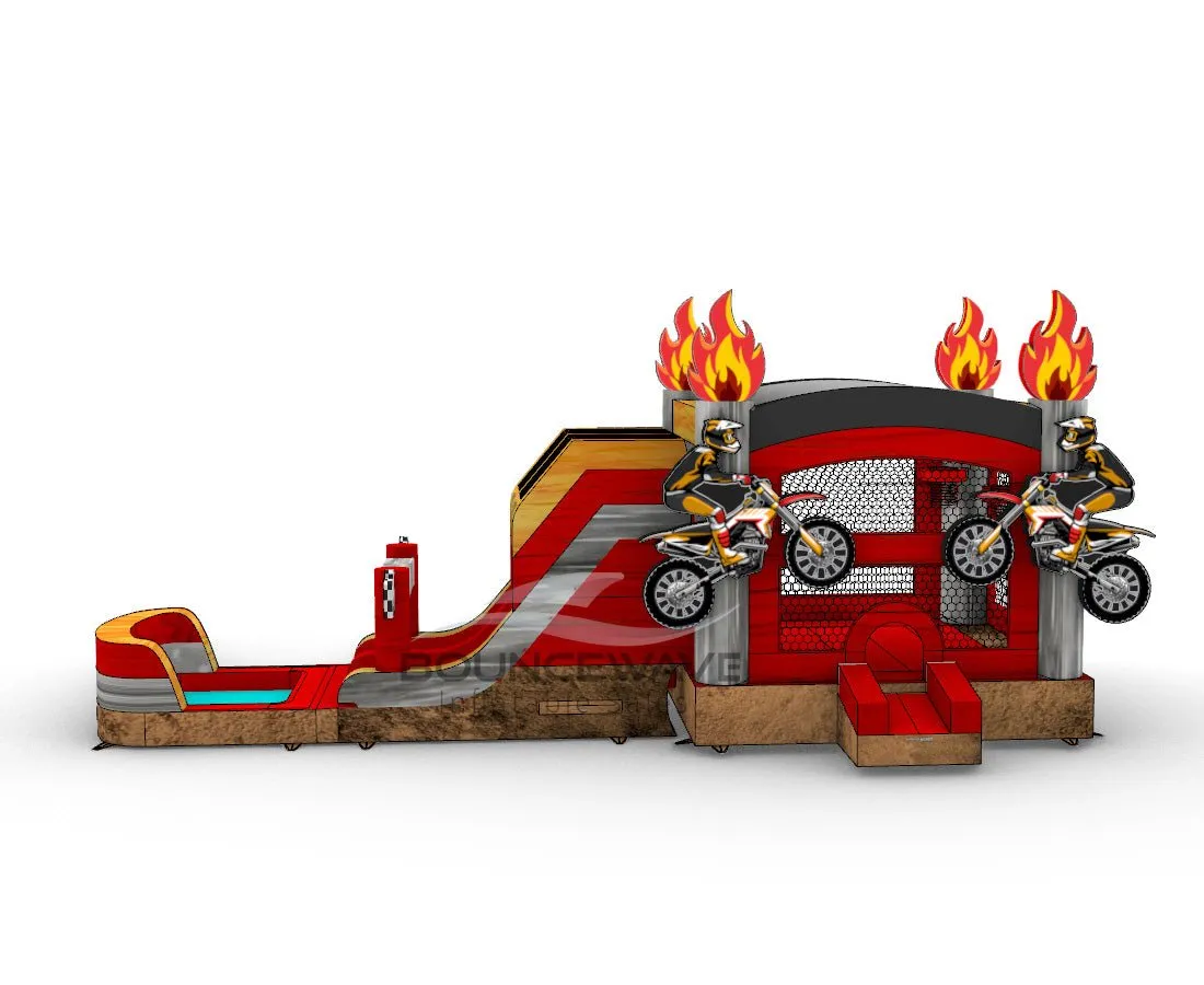 Motocross Dual Lane Bounce House with Slide (Wet/Dry)