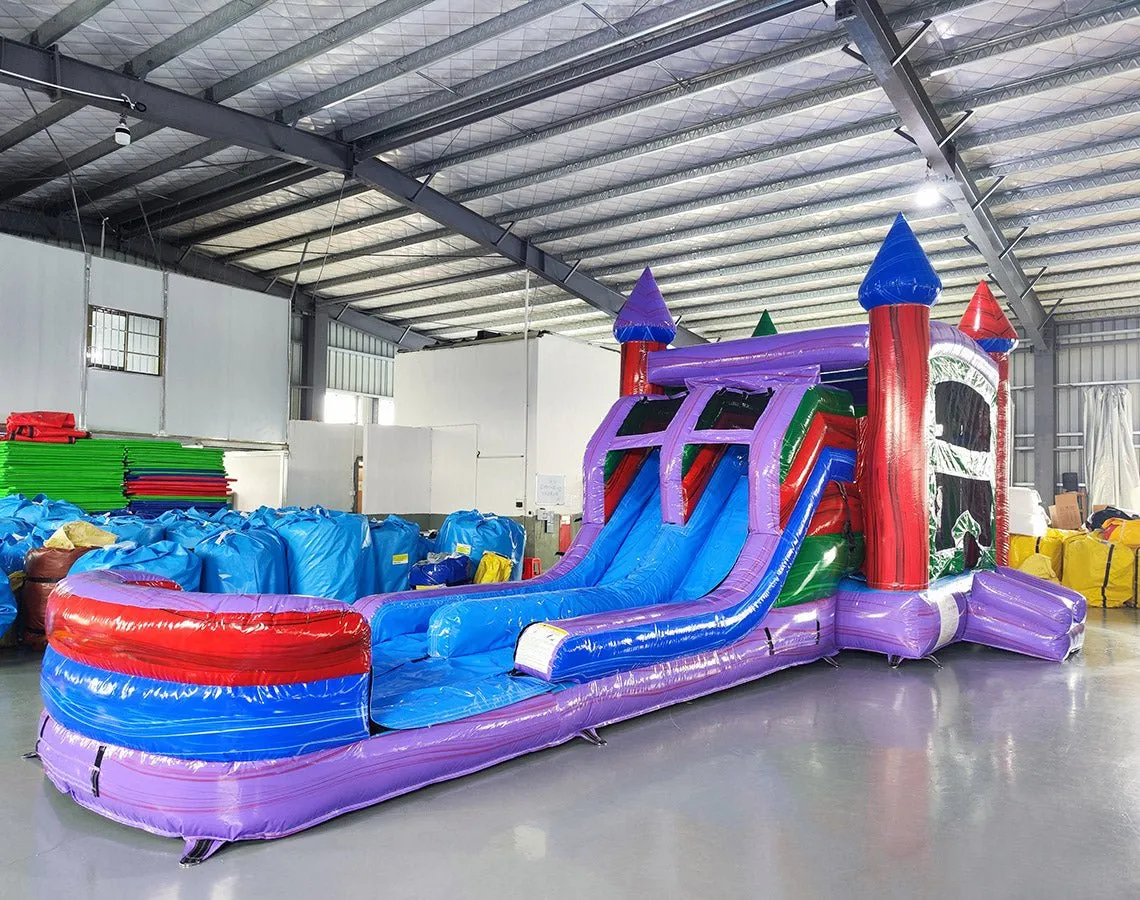 Multi Color Marble Splash & Save Bounce House with Dual Lane Slide (Wet/Dry)