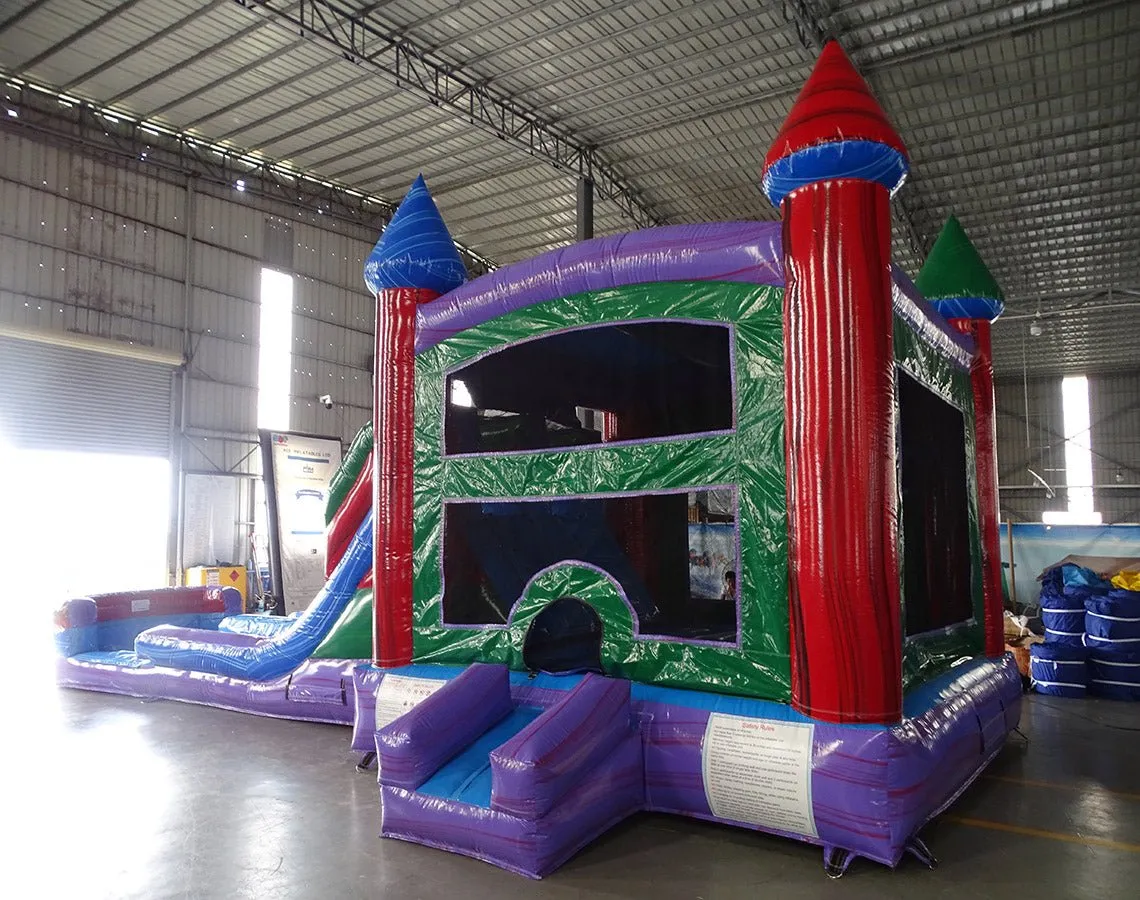 Multi Color Marble Splash & Save Bounce House with Dual Lane Slide (Wet/Dry)