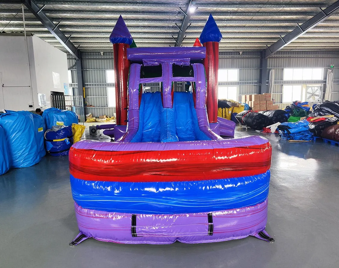 Multi Color Marble Splash & Save Bounce House with Dual Lane Slide (Wet/Dry)