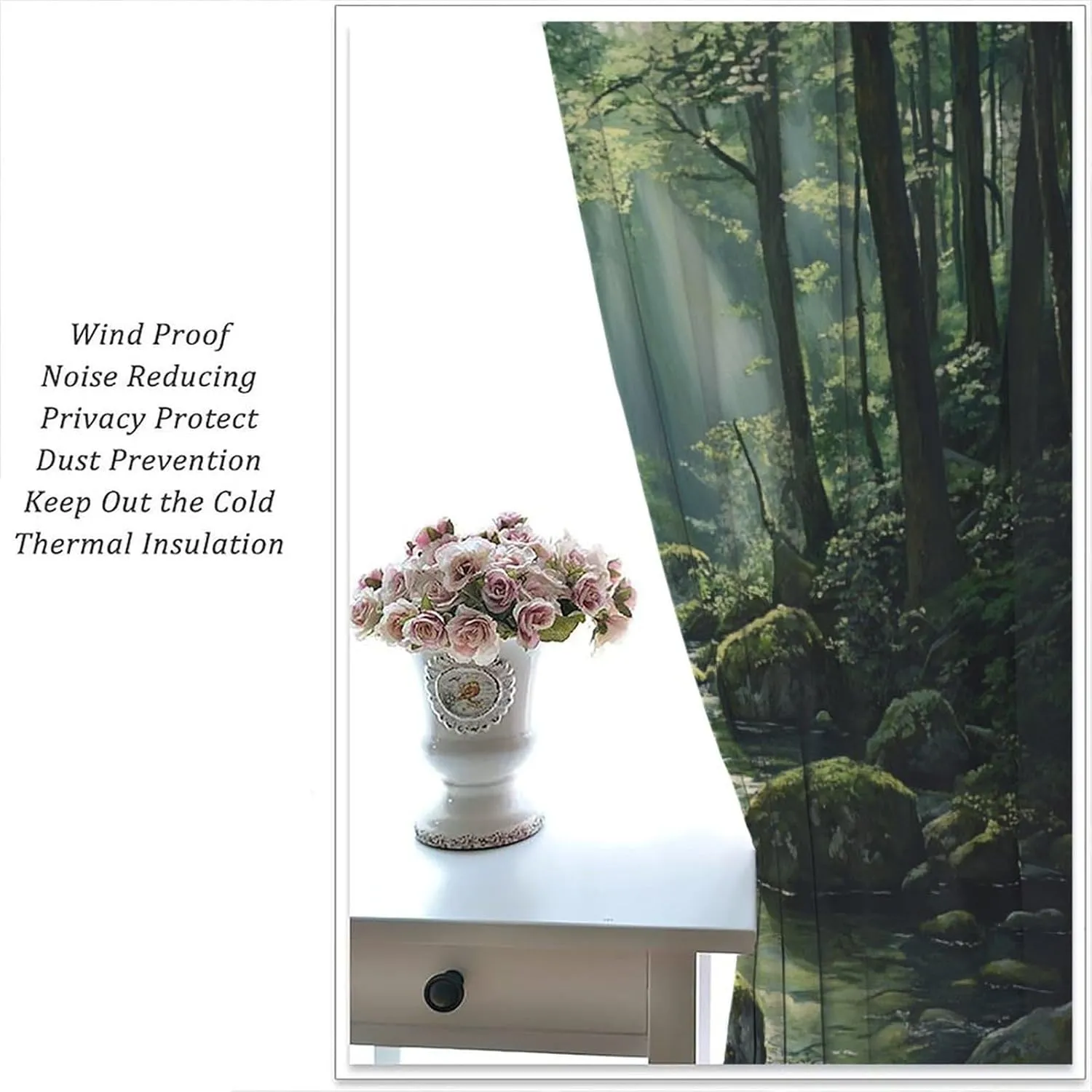 Natural Forest Blackout Curtains for Bedroom, Tropical Jungle Stream Rocky Tree Decor Home Living Room Darkening Grommet Window Drapes, 2 Panels/Each 31.5" W x 63" L