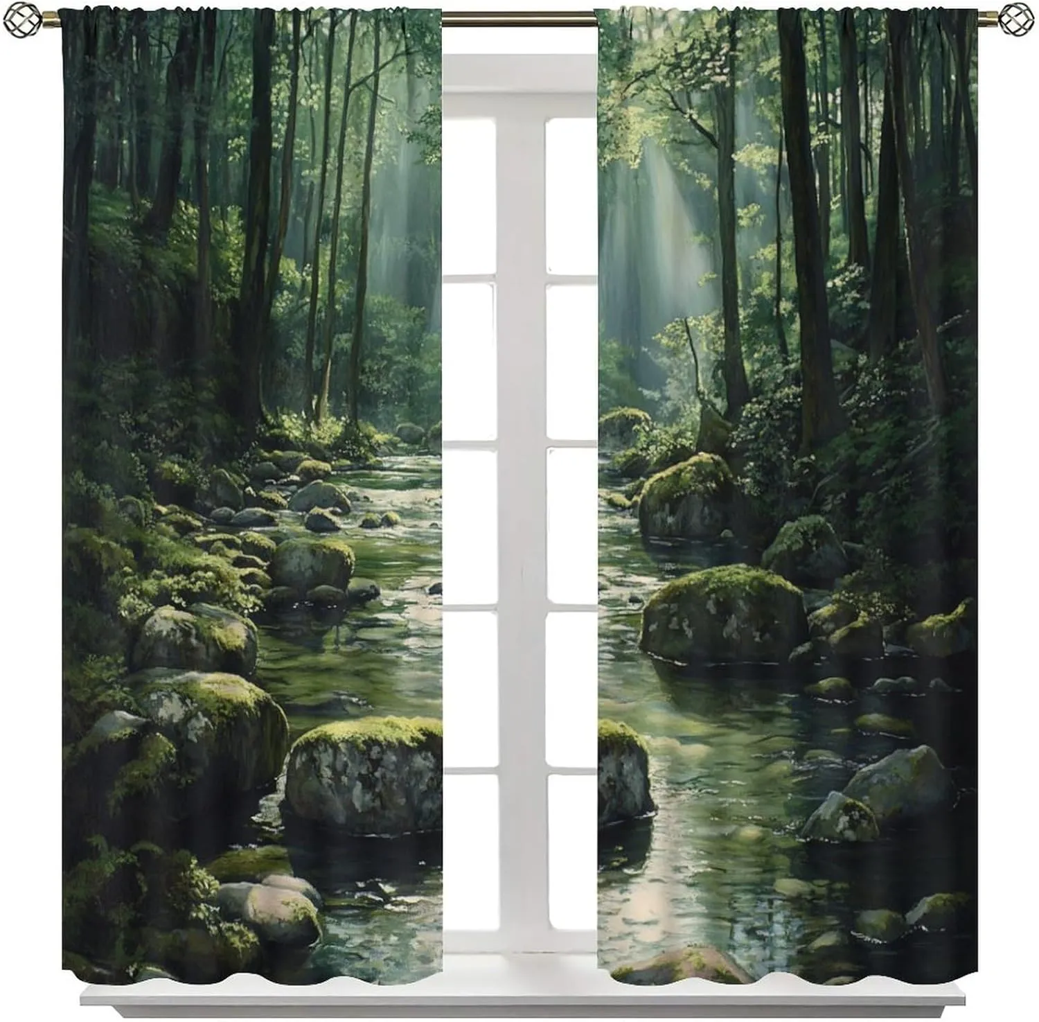 Natural Forest Blackout Curtains for Bedroom, Tropical Jungle Stream Rocky Tree Decor Home Living Room Darkening Grommet Window Drapes, 2 Panels/Each 31.5" W x 63" L