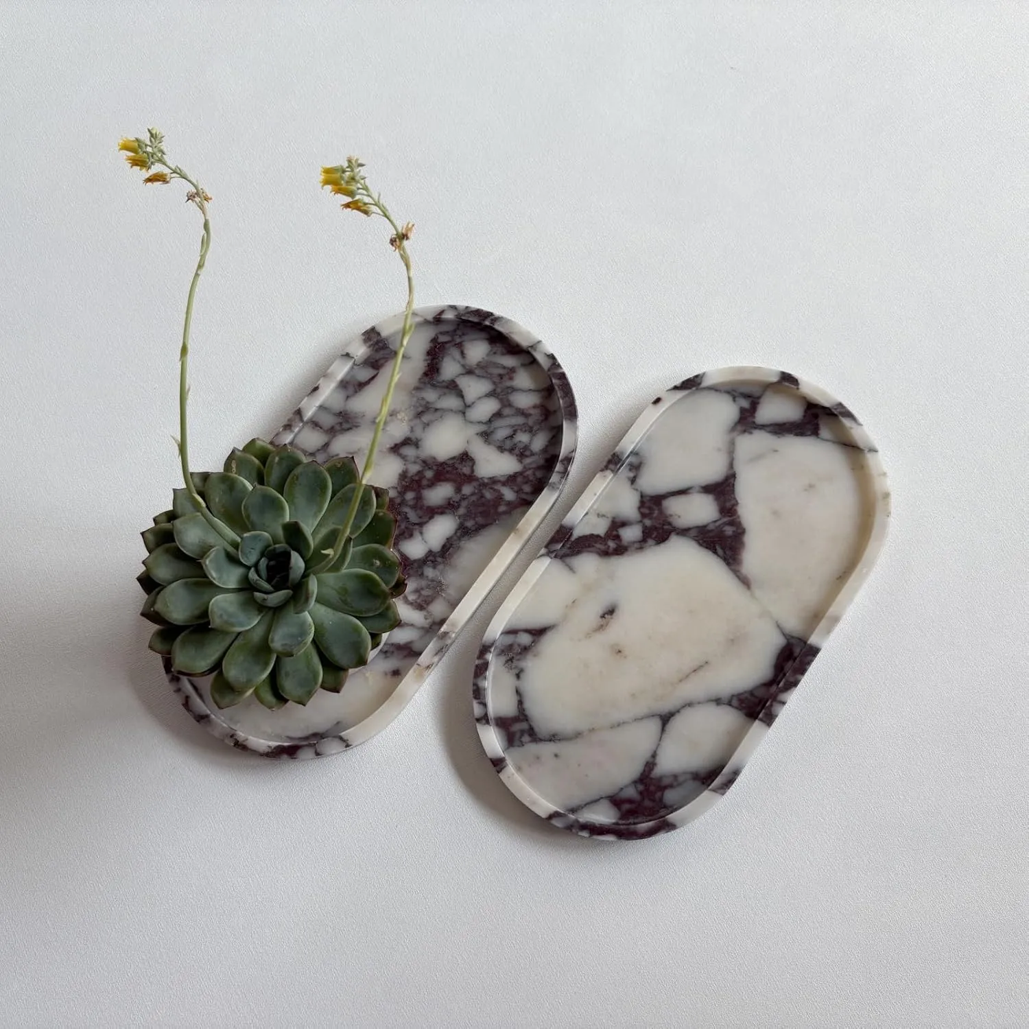Natural Marble Stone 11.8 inches Oval Catchall Tray Classics Sundries Storage Jewelry Plates (Calacatta Purple)